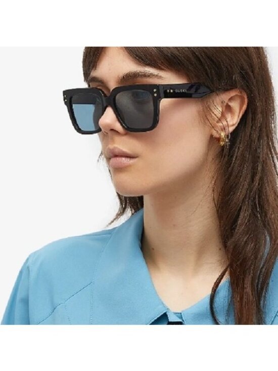 Gucci GG1084S 002 Sunglasses Shiny Dark Havana Square Frame, Light Blue Lenses main image 6